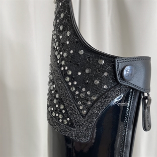 De Niro "Bellini" ridestøvler - sort lak m. Hunter-Liz top Crystal Fabric og Swarovski krystaller