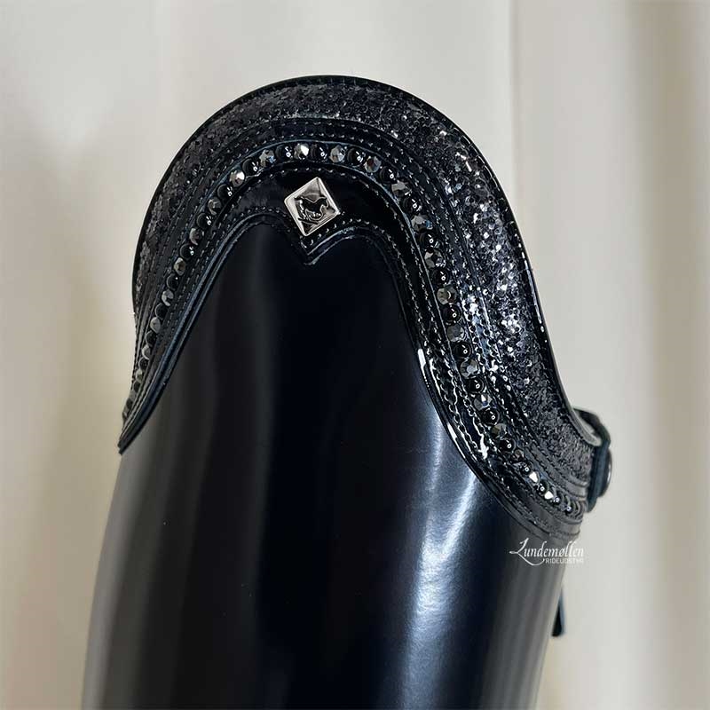 De Niro "Bellini" ridestøvler - sort lak m. Rondine top Brushed med Gala Frame og krystaller