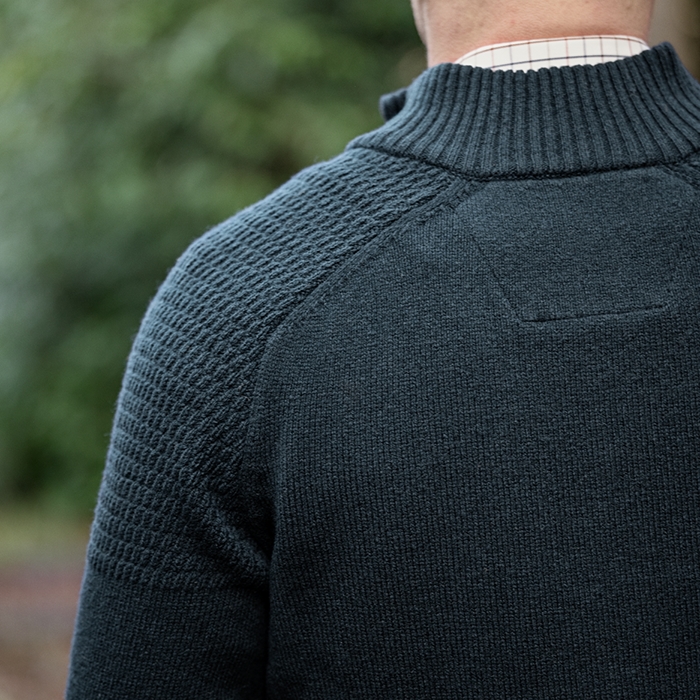 Härkila Vincent Merino Half Zip Pullover, Dark Navy clouse up manchetHärkila Vincent Merino Half Zip Pullover, Dark Navy detaleje af ryg
