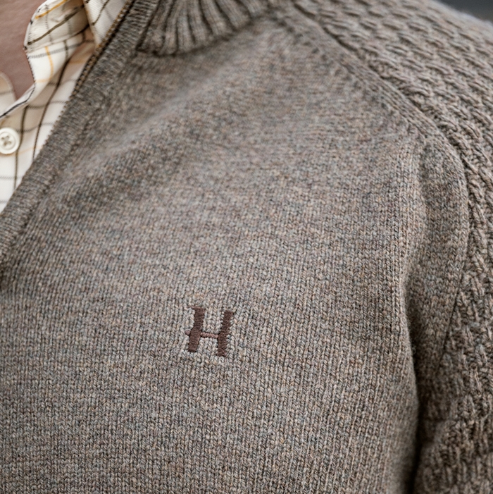 Härkila Vincent Merino Half Zip Pullover, Dark Sand logo detalje