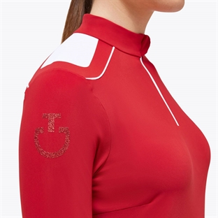 Cavalleria Toscana bluse "L/S Jersey Zip Training Polo" - rød 