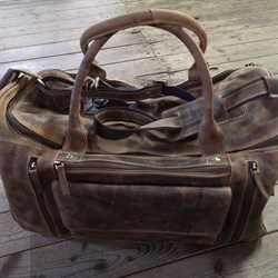 Vintage læder weekendtaske - stor - køb hos lundemøllen