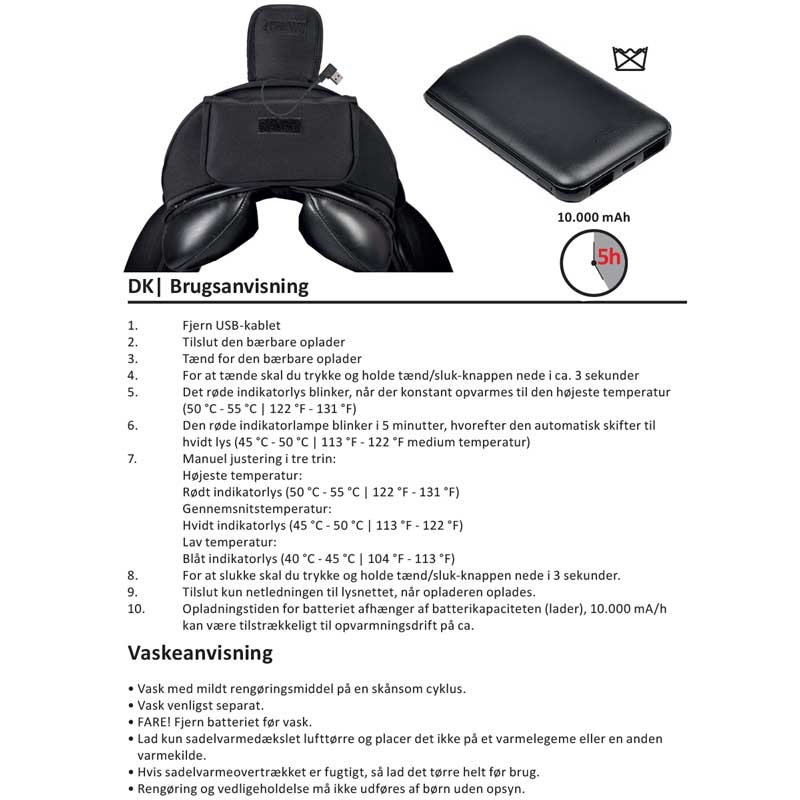 HKM Heating sadelovertræk m. batteri - sort