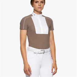 Cavalleria Toscana "Outline Piping Jersey S/S Competition Shirt" - Mud/Hvid