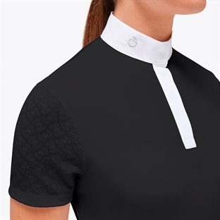 Cavalleria Toscana stævnebluse ''S/S Sheer Jacquard Button Polo'' -sort