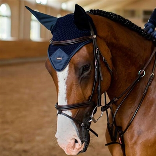 Equestrian Stockholm hut modern tech navy på hest fra anden vinkel