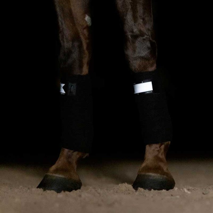 Equestrian Stockhoml bandager sorte "Luminous black" på hest tæt på