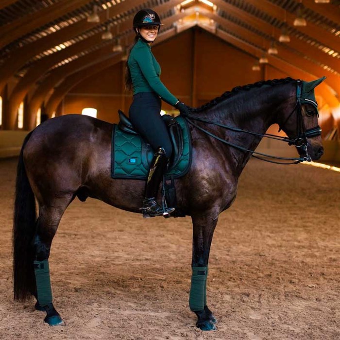 Hest med rytter med Vision Top i Sycamore Green fra Equestrian Stockholm