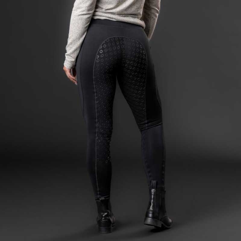 Equipage vinter ridetights "Safina" m. fuldgrip - sort bagfra på rytter der løfter ben