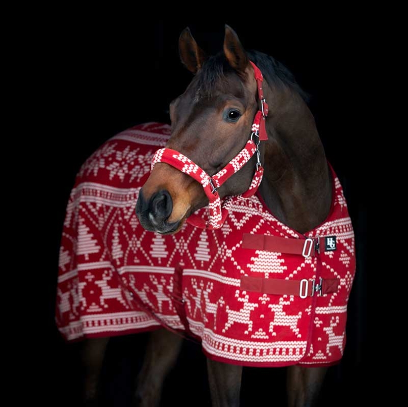 HorseGuard fleecedækken "Christmas" - rød/hvid