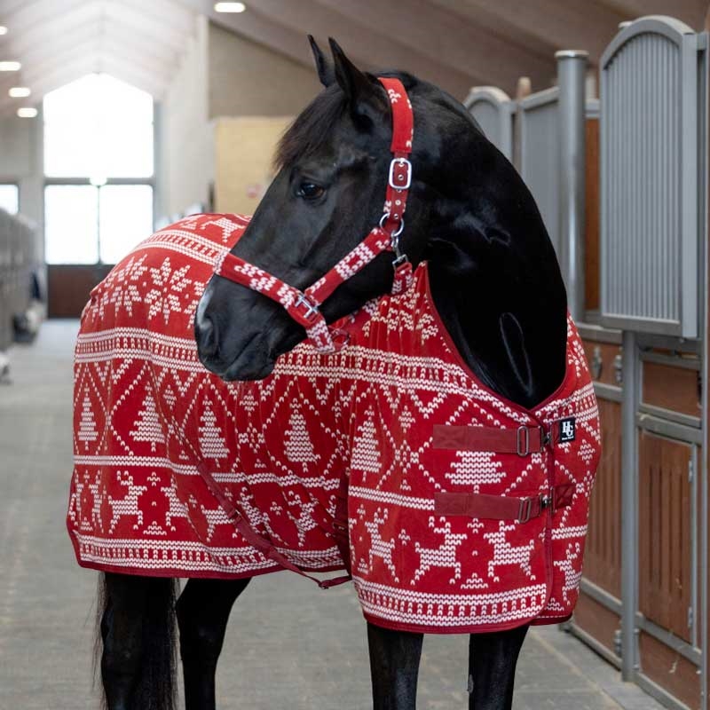 HorseGuard fleecedækken "Christmas" - rød/hvid