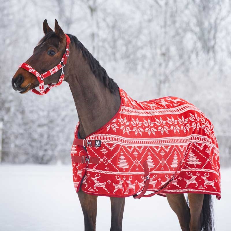 HorseGuard fleecedækken "Christmas" - rød/hvid