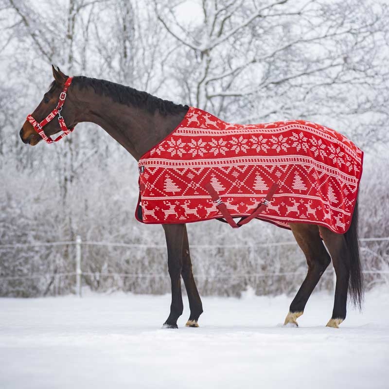 HorseGuard fleecedækken "Christmas" - rød/hvid