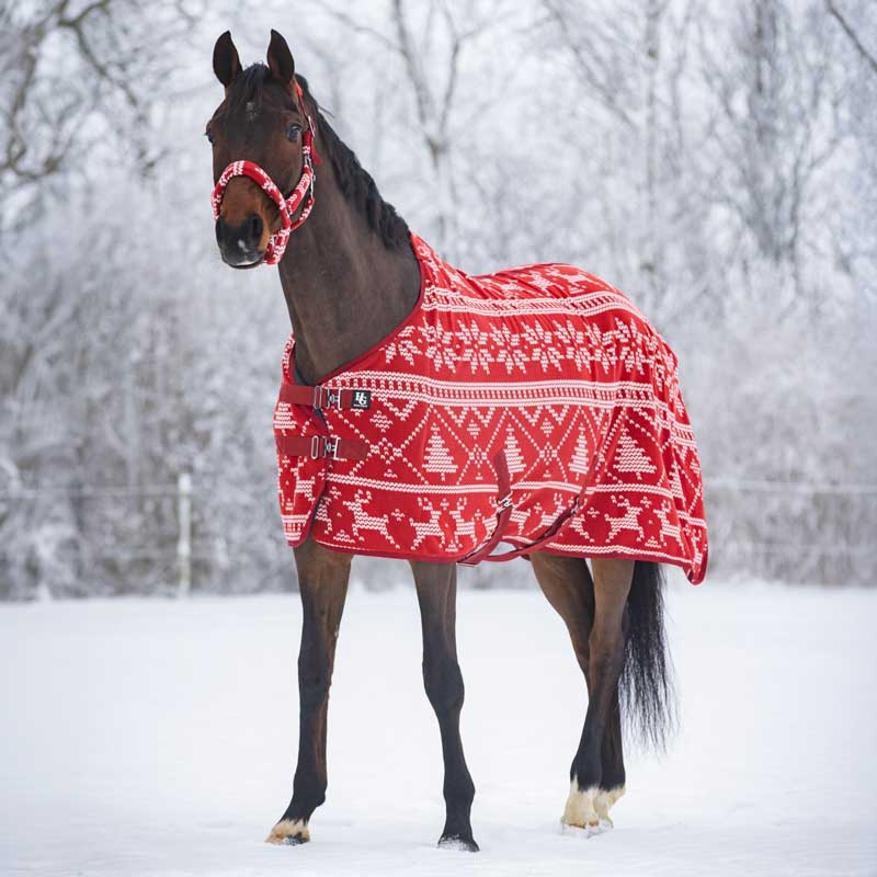 HorseGuard fleecedækken "Christmas" - rød/hvid