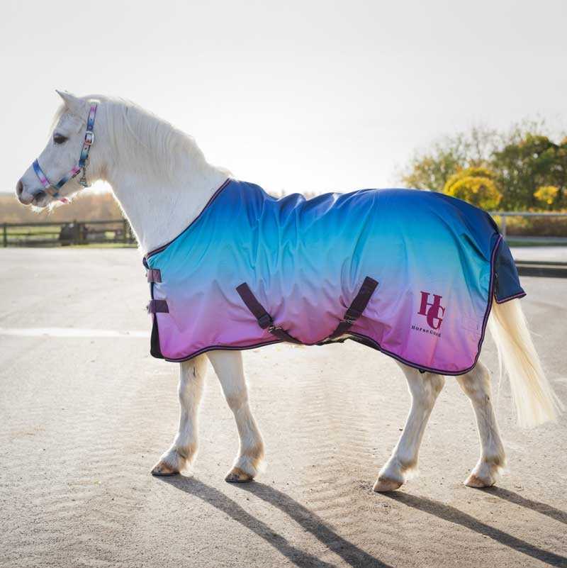 HorseGuard regndækken "Gradient" m. fleece - navy/turkis/pink