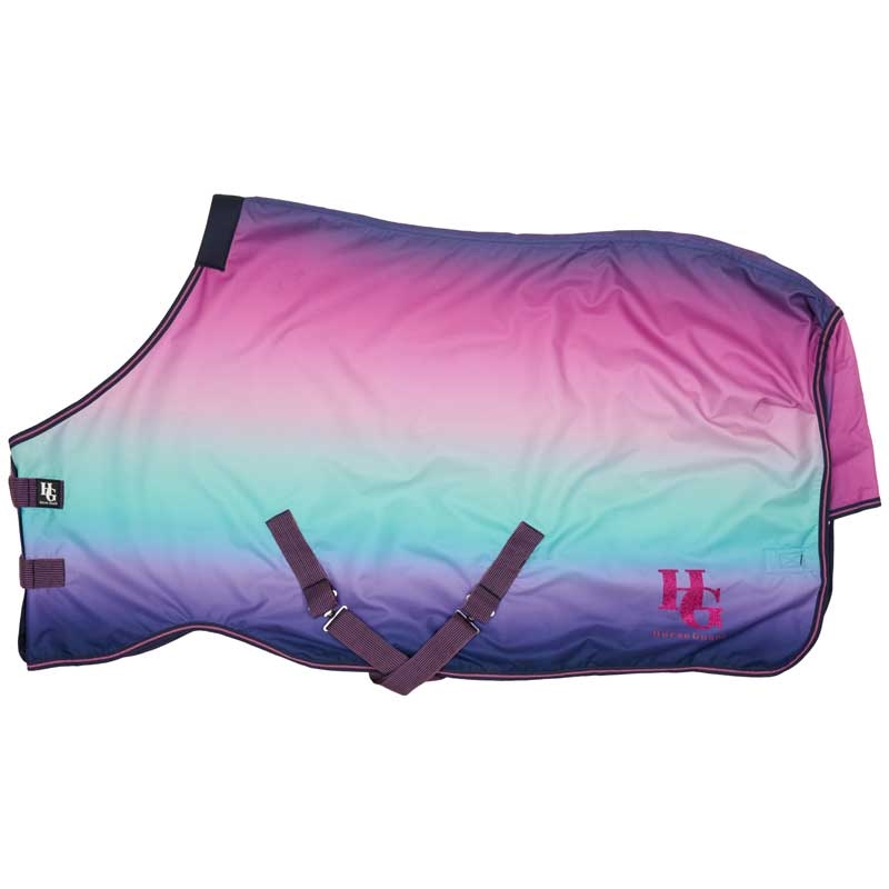 HorseGuard regndækken "Gradient" m. fleece - navy/turkis/pink
