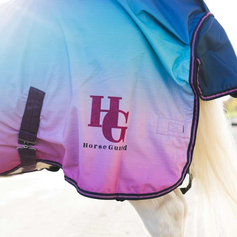 HorseGuard regndækken "Gradient" m. fleece - navy/turkis/pink