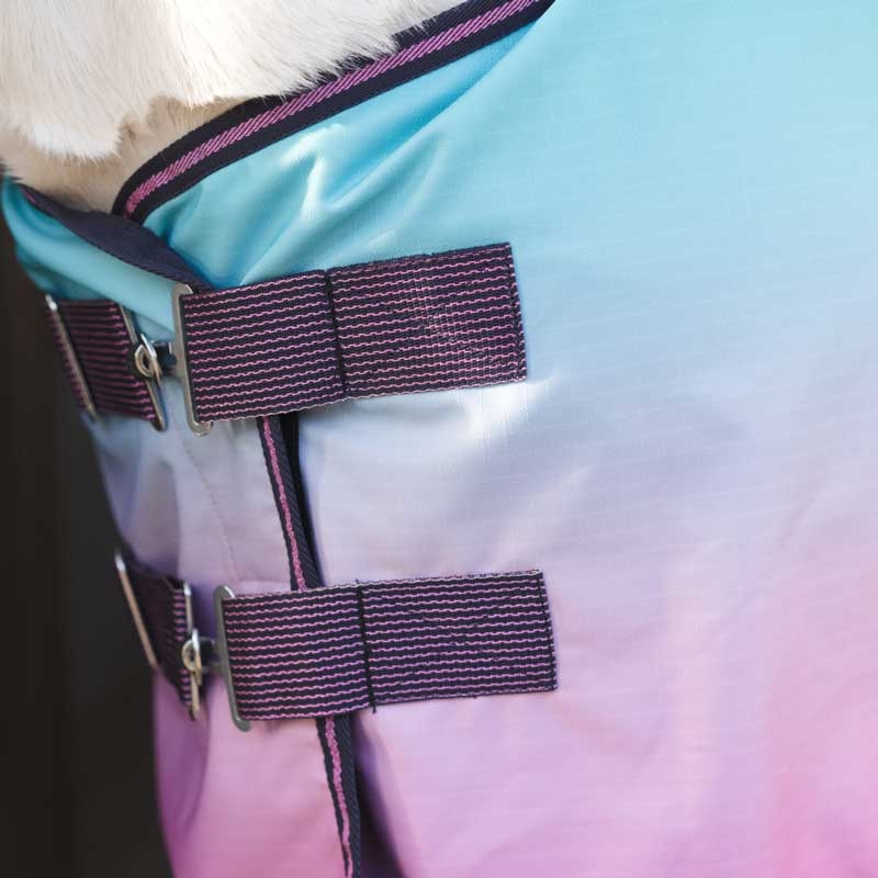 HorseGuard regndækken "Gradient" m. fleece - navy/turkis/pink