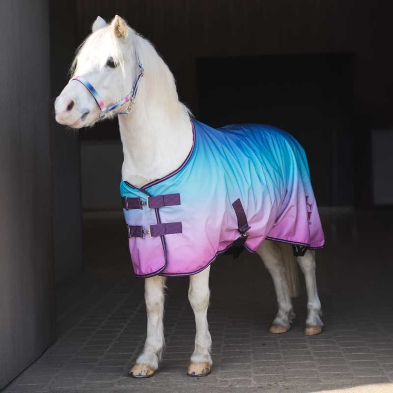 HorseGuard regndækken "Gradient" m. fleece - navy/turkis/pink