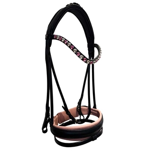 OS trense "München" Feel Good, rundsyet m. Comfort næsebånd - sort/Blush Rose + Rivoli krystaller Light Rose