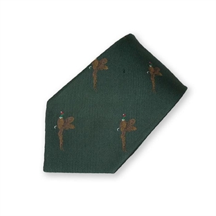 Oxford Blue Slips, Woven silk Pheasant, Green