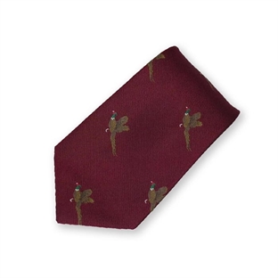 Oxford Blue Slips, Woven silk Pheasant, Wine