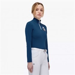 Cavalleria Toscana "Perspective L/S jersey zip training polo" - sea blue