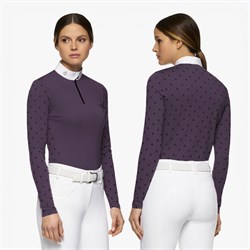 Cavalleria Toscana "Mini CT Flock Print Brushed Jersey L/S Competition Polo" - aubergine
