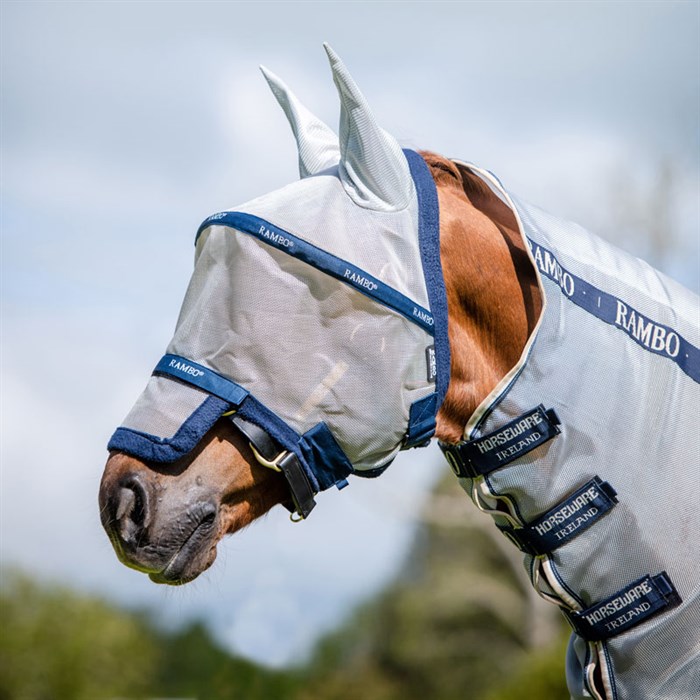 Horseware Rambo fluemaske "Flymask Plus" - silver/navy