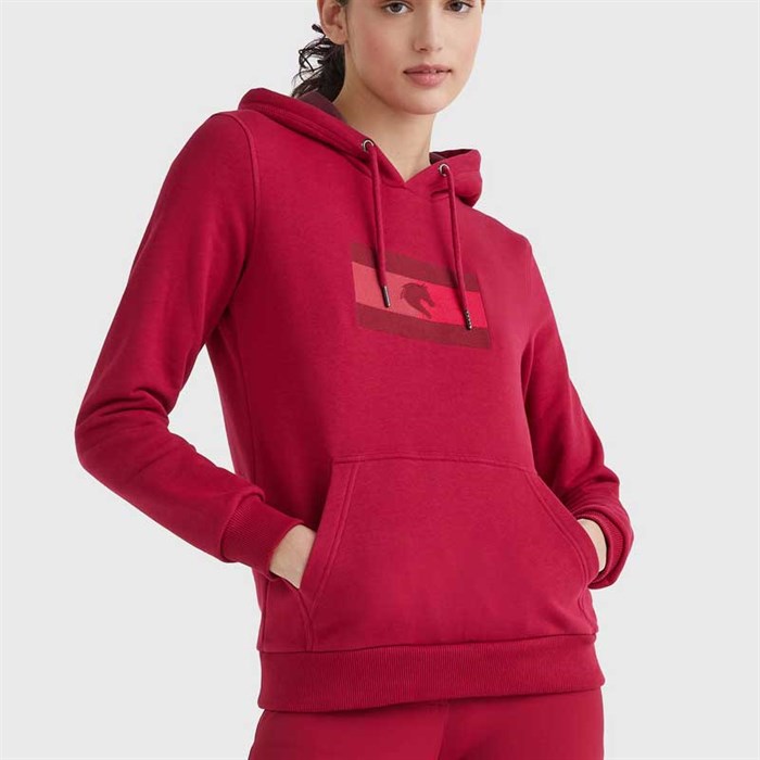 Se den lækre røde hoodie på rytter forfra