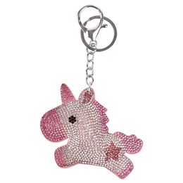 Nøglering Unicorn med krystaller - hvid/pink